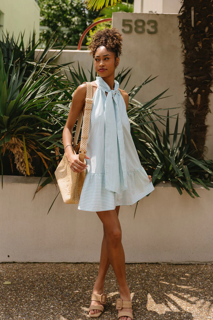 Lilly Green & White Striped Bow Mini Dress - Image 2