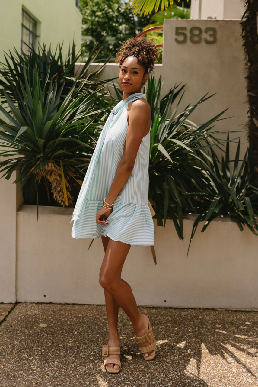 Lilly Green & White Striped Bow Mini Dress - Image 4