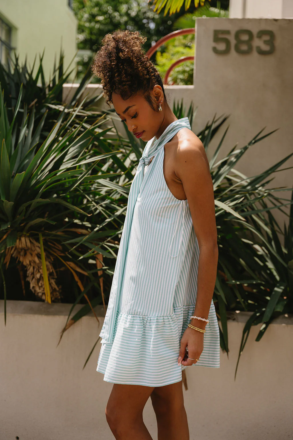 Lilly Green & White Striped Bow Mini Dress - Image 6