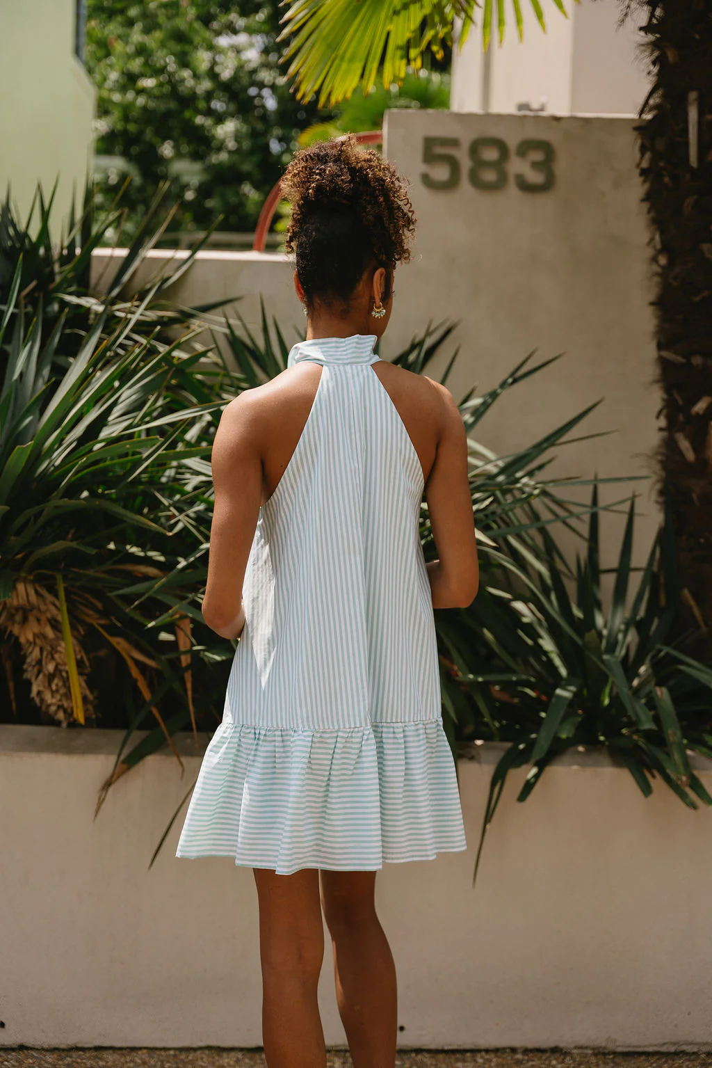 Lilly Green & White Striped Bow Mini Dress - Image 8