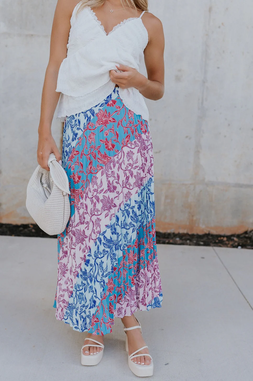 Lily Aqua & Pink Multi Pleated Maxi Skirt - Image 3