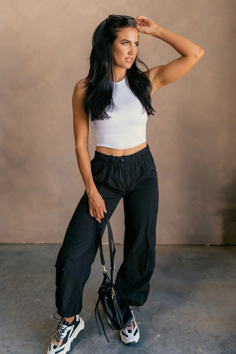 Lina Black Parachute Cargo Pants