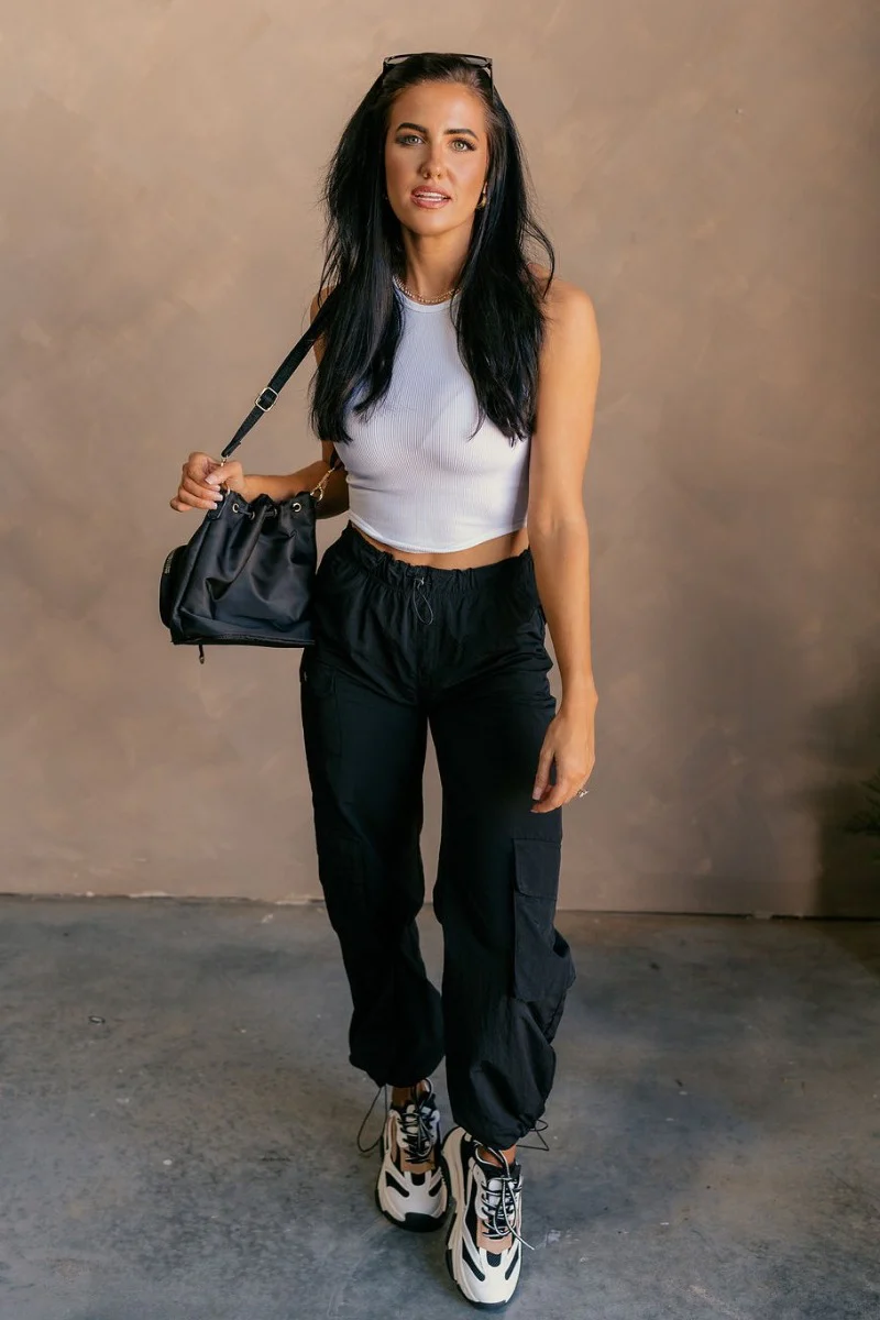 Lina Black Parachute Cargo Pants - Image 2