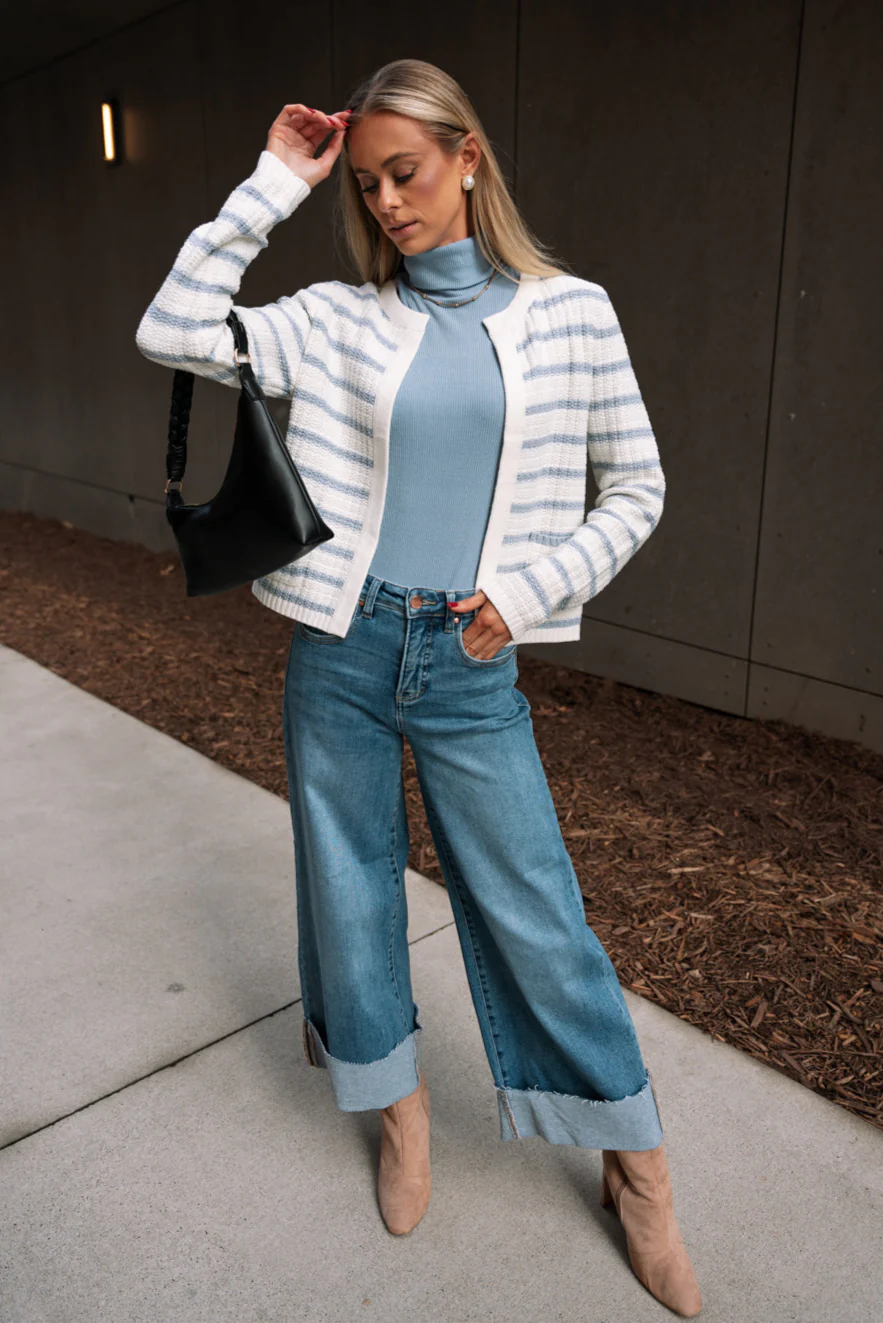 Lina Light Blue & White Stripe Cardigan