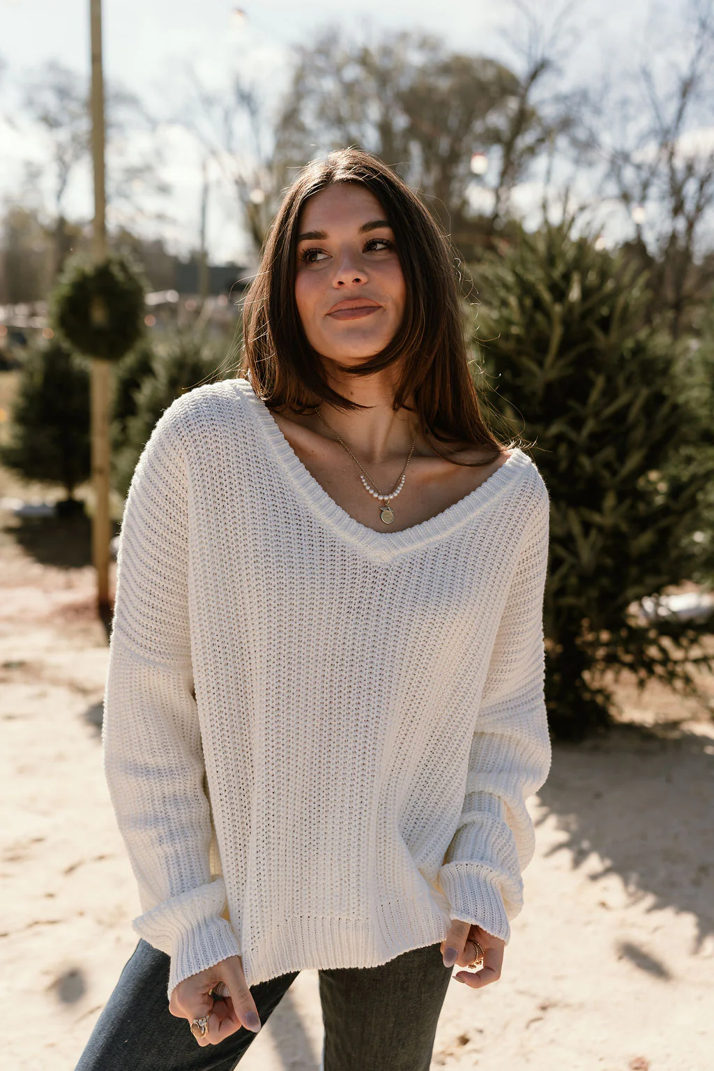 Lina White V-Neckline Sweater - Image 2