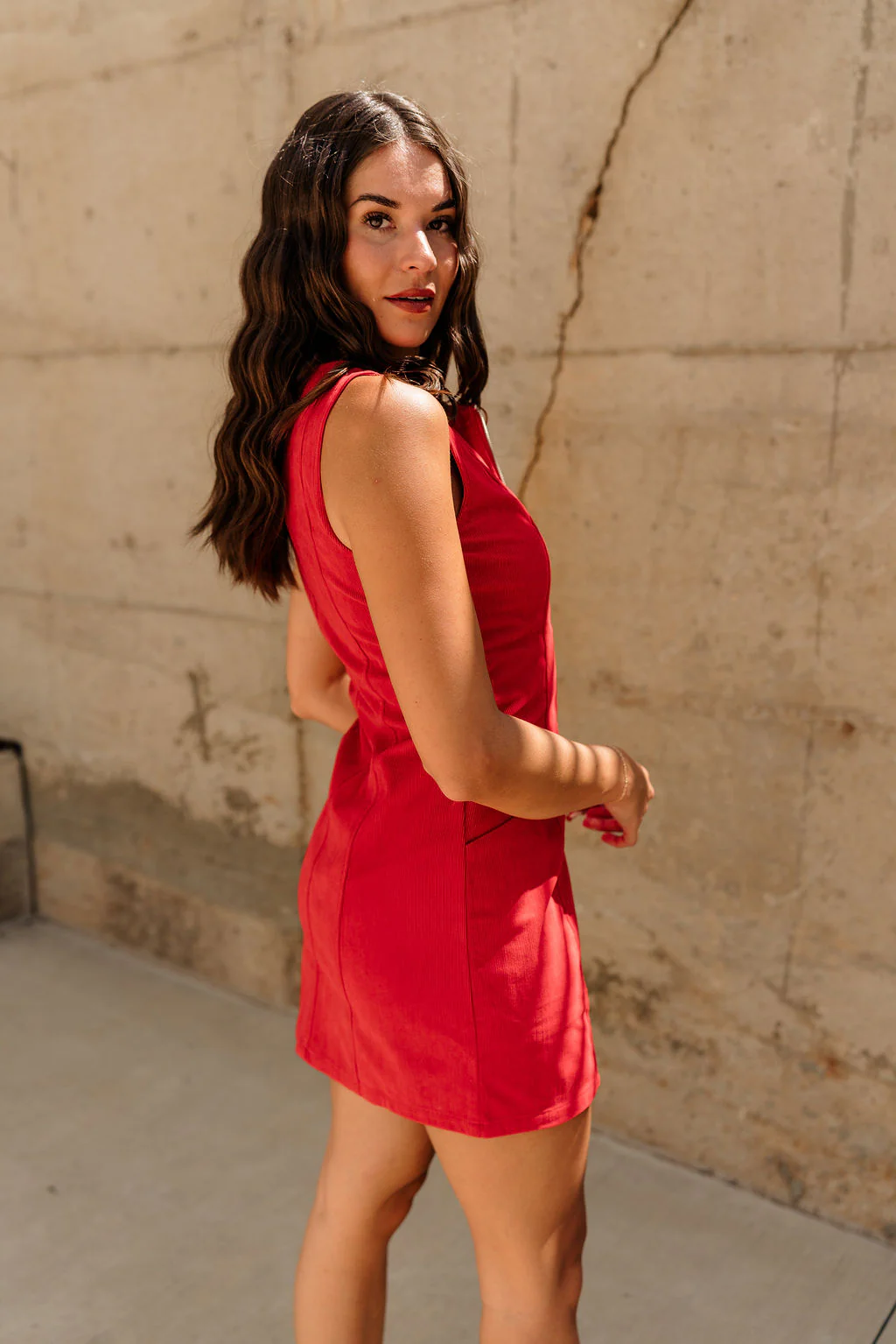 Lindsey Red Corduroy Mini Dress - Image 5