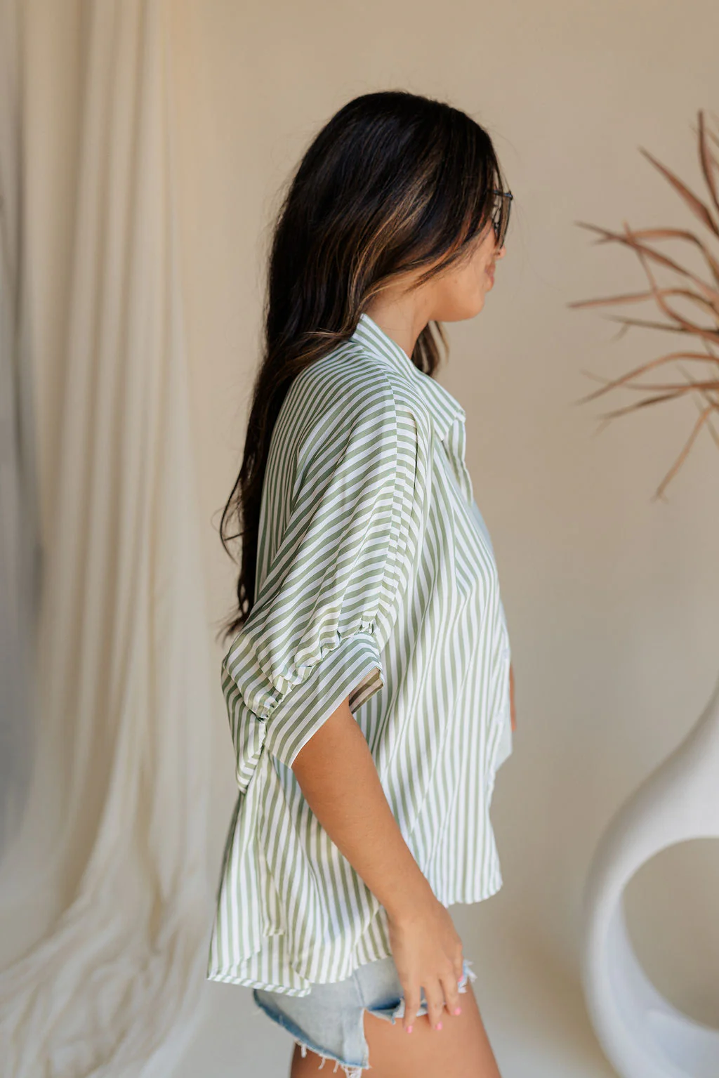Liora Striped Short Sleeve Button Up Top - Image 11