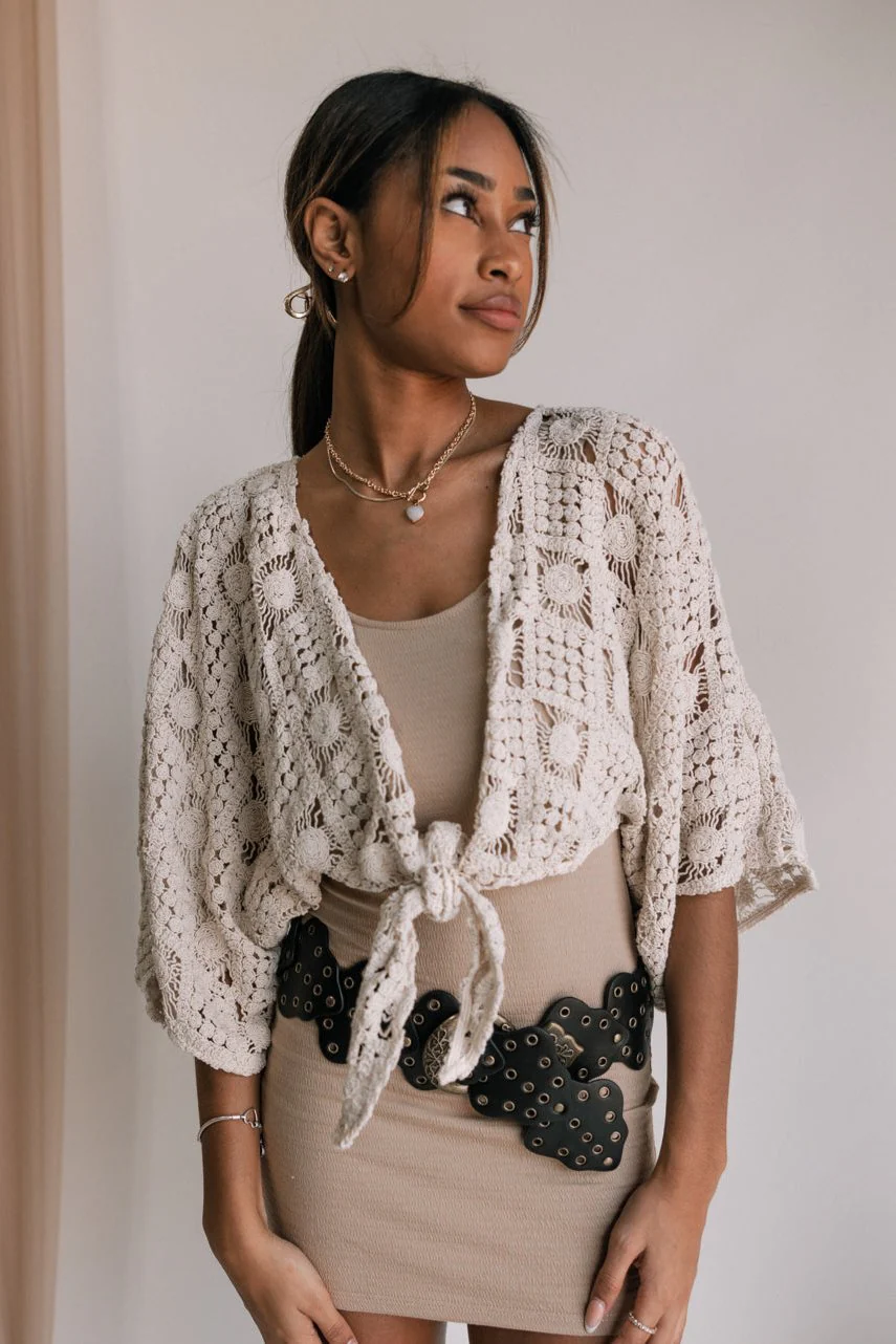 Lisa Beige Crochet Tie Top