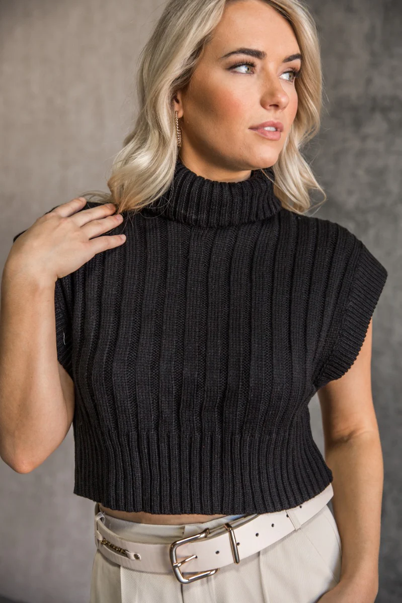 Lola Black Sleeveless Turtleneck Sweater