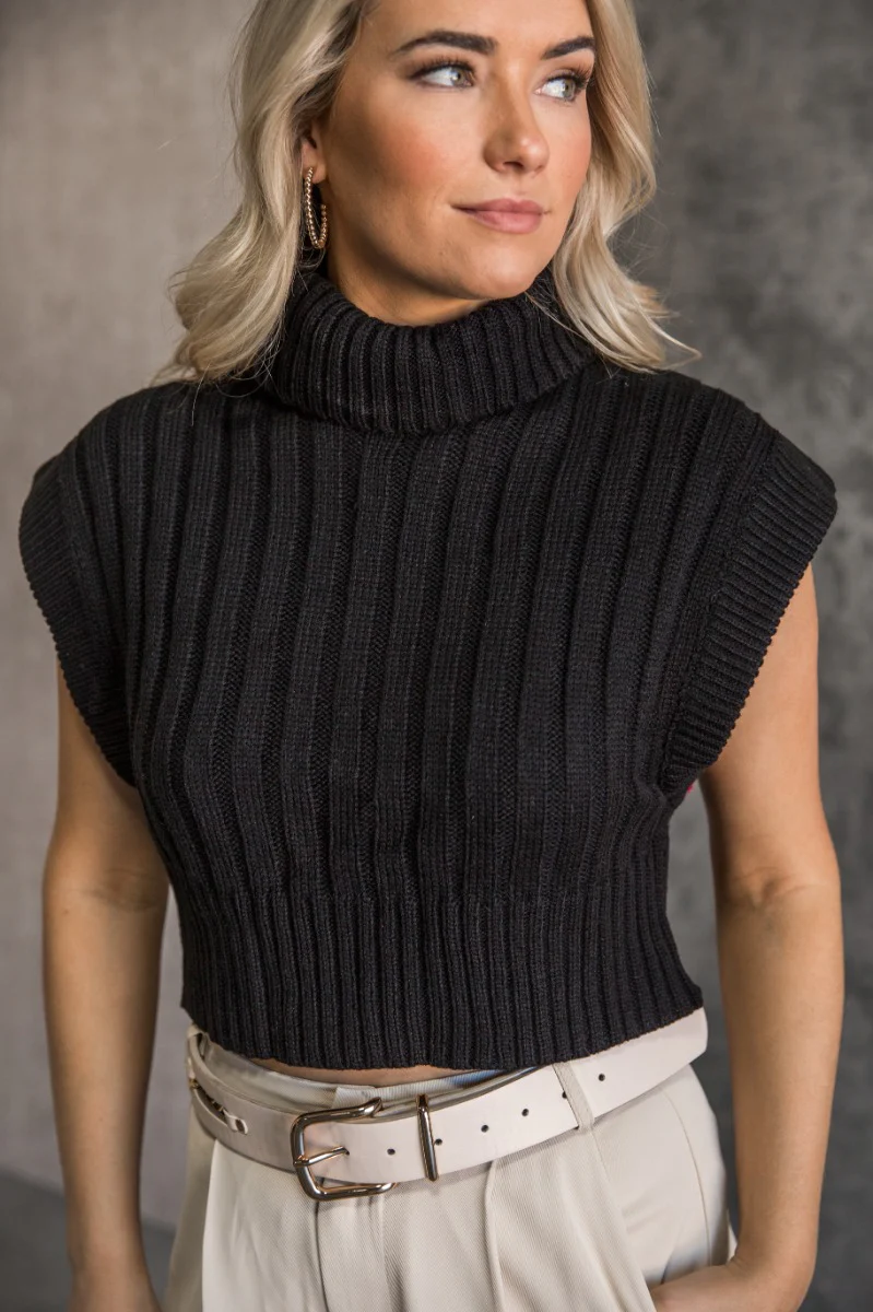 Lola Black Sleeveless Turtleneck Sweater - Image 3