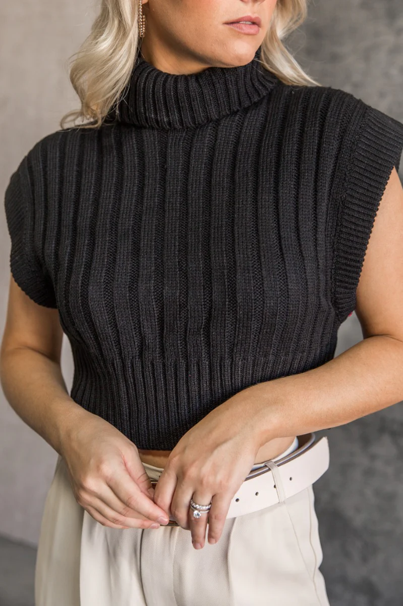 Lola Black Sleeveless Turtleneck Sweater - Image 4
