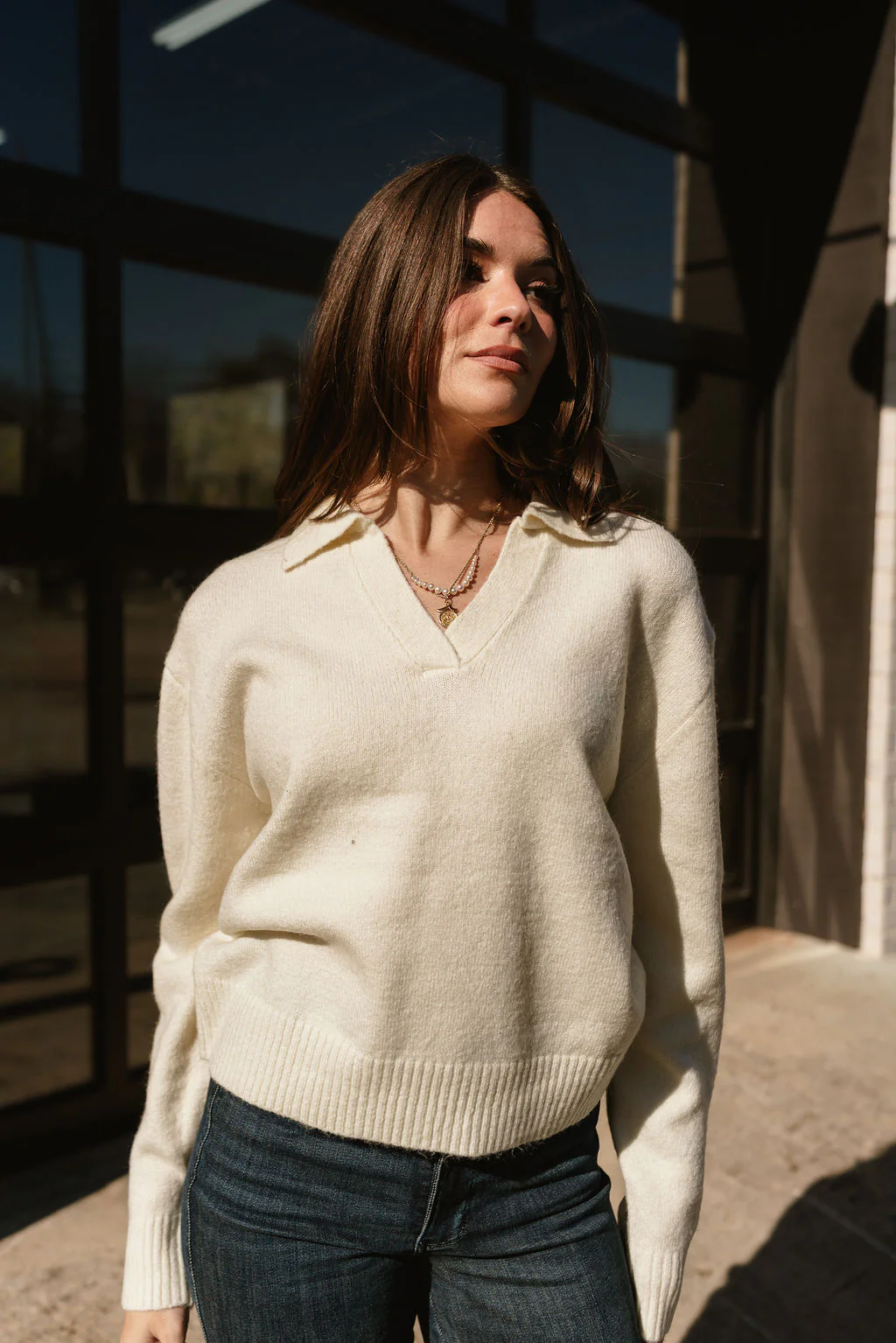 Loren Cream Collared Sweater - Image 5