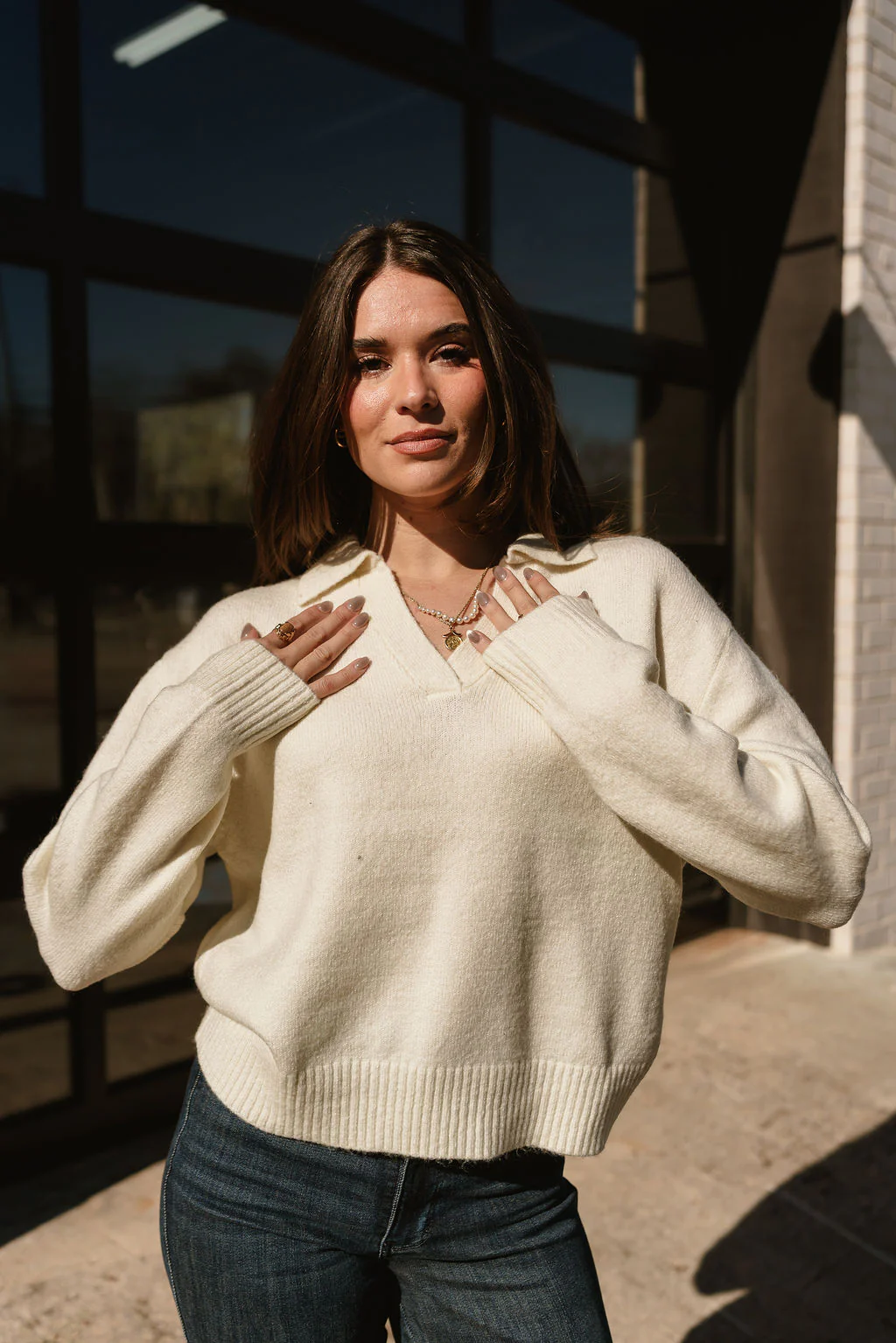 Loren Cream Collared Sweater - Image 6