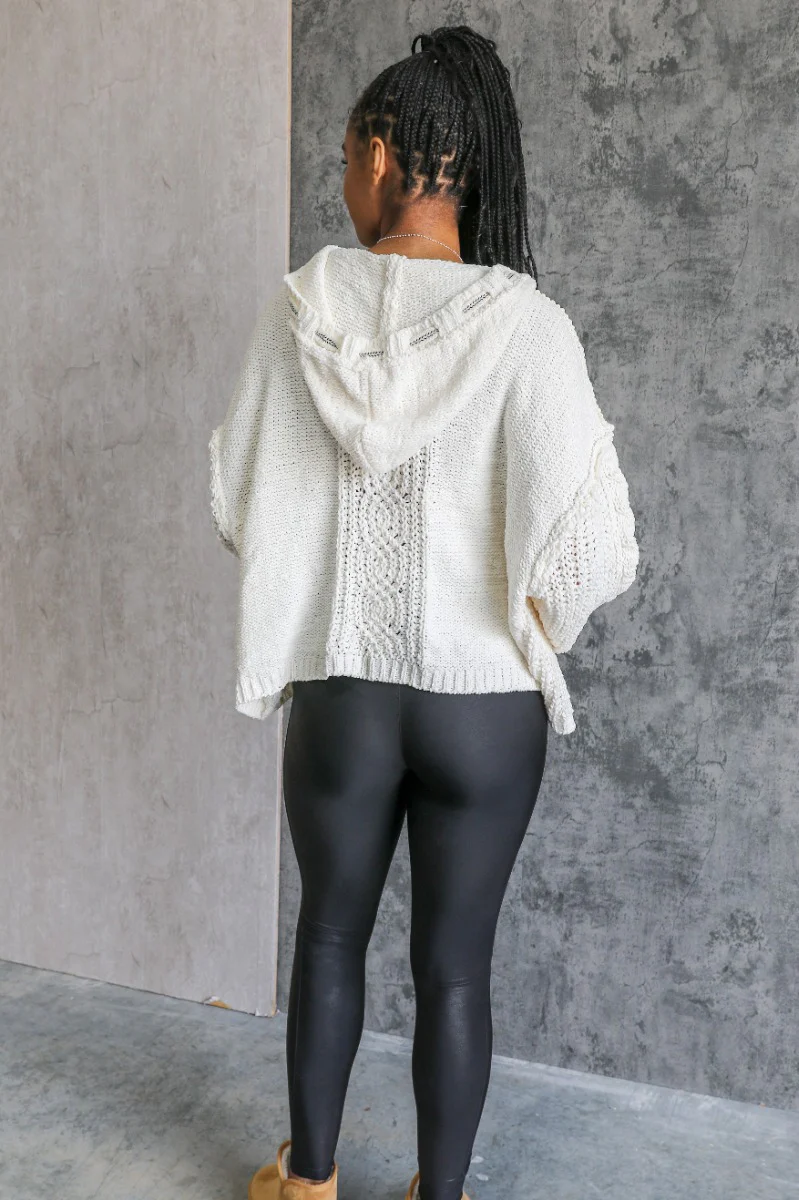 Lottie Cream Cable Knit Hoodie Sweater - Image 8