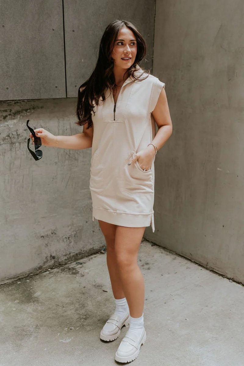 Lottie Tan Quarter-Zip Sleeveless Mini Dress - Image 2