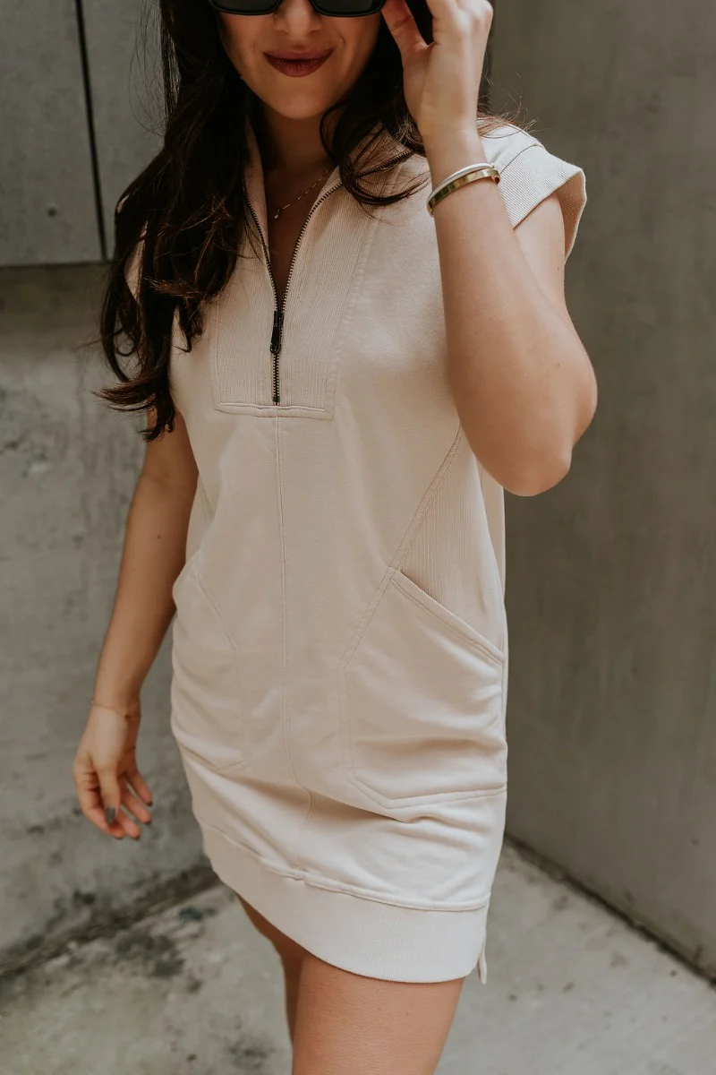 Lottie Tan Quarter-Zip Sleeveless Mini Dress - Image 3
