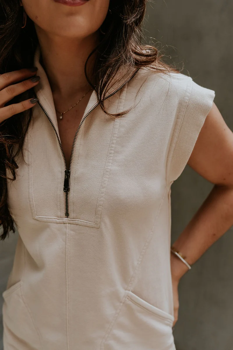 Lottie Tan Quarter-Zip Sleeveless Mini Dress - Image 4