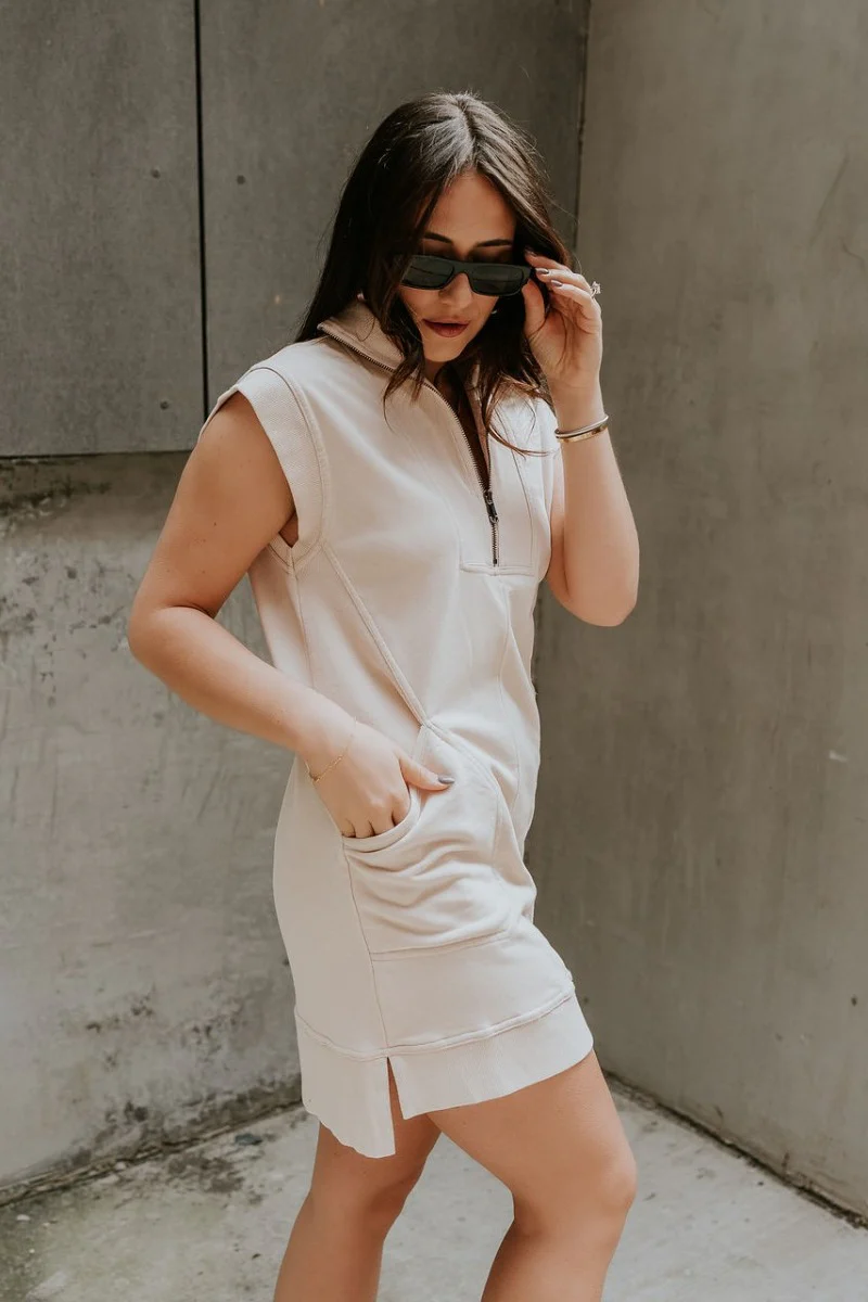 Lottie Tan Quarter-Zip Sleeveless Mini Dress - Image 6