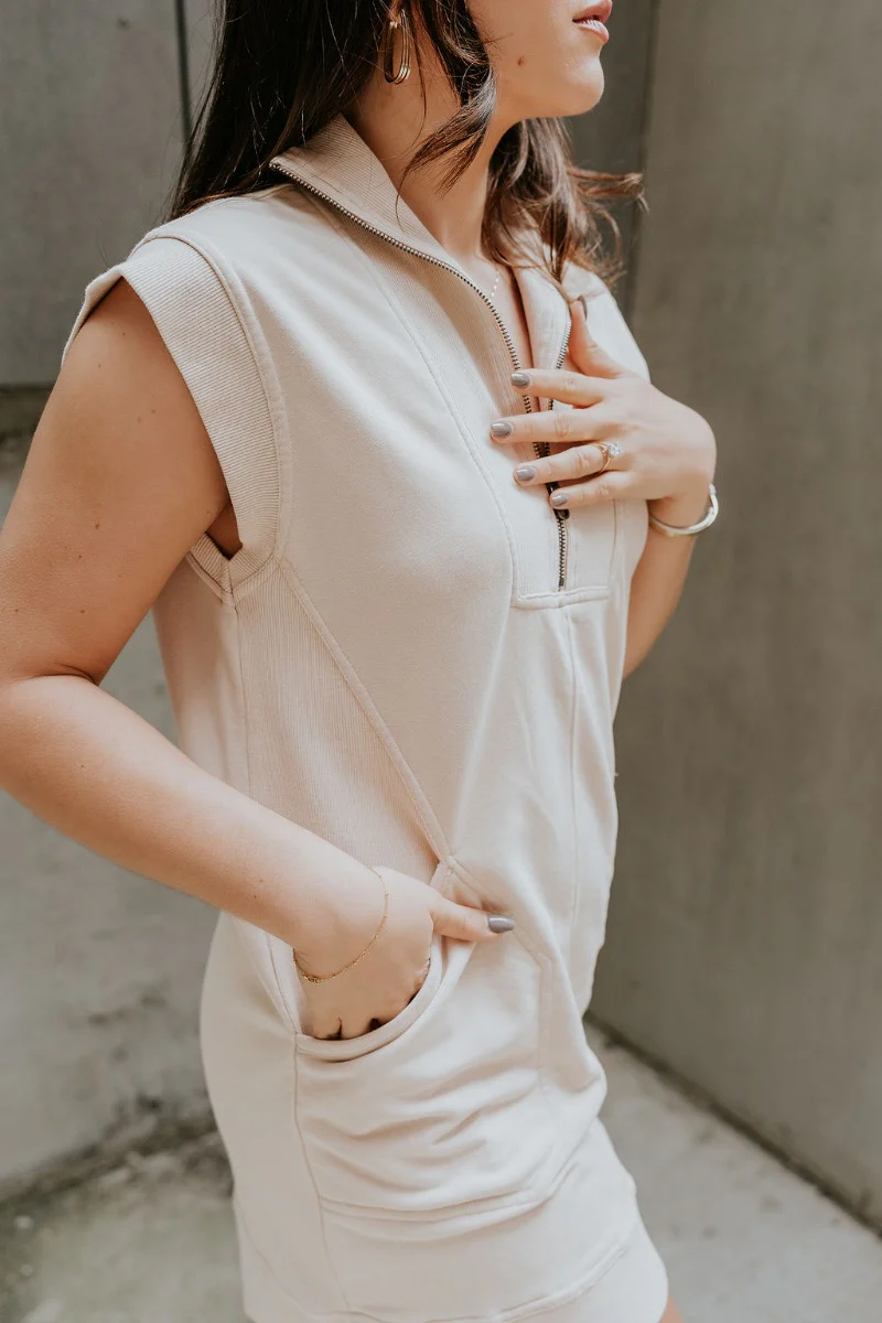 Lottie Tan Quarter-Zip Sleeveless Mini Dress - Image 7