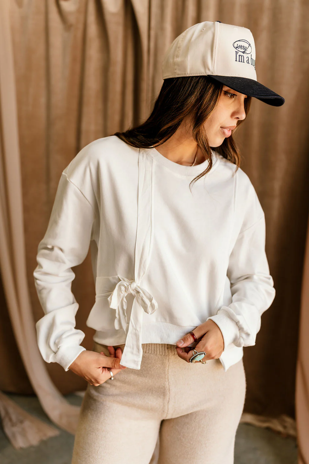 Alaina White Side Tie Long Sleeve Top - Image 5