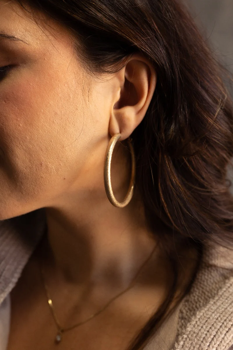 Lucy Gold Brushed Hoop Earrings - Image 3