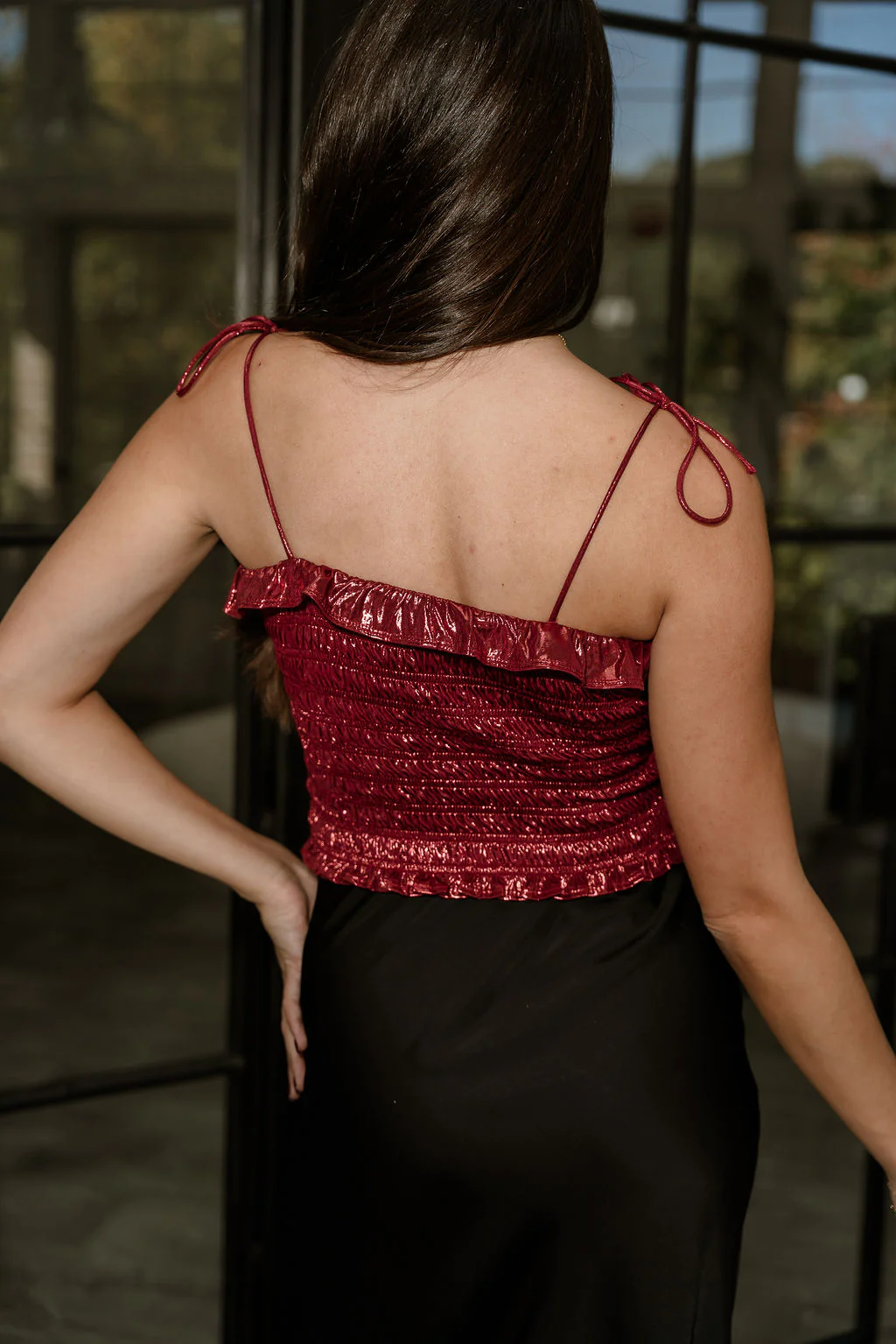 Lucia Deep Red Shimmer Smocked Tank - Image 4