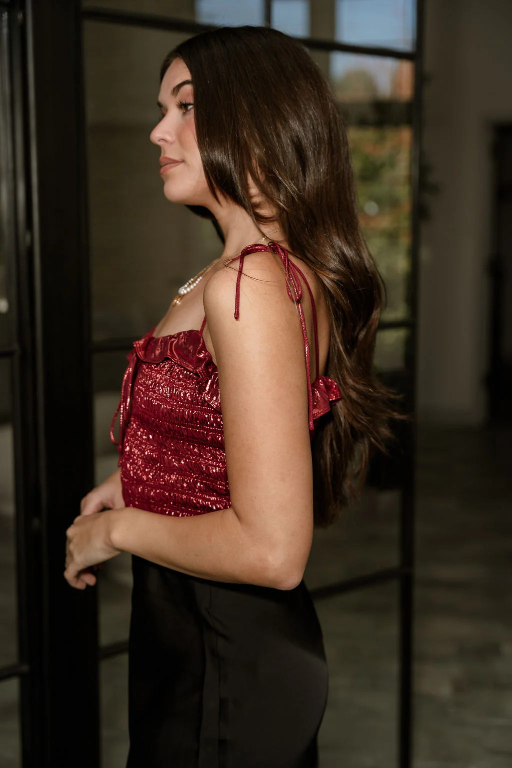 Lucia Deep Red Shimmer Smocked Tank - Image 7