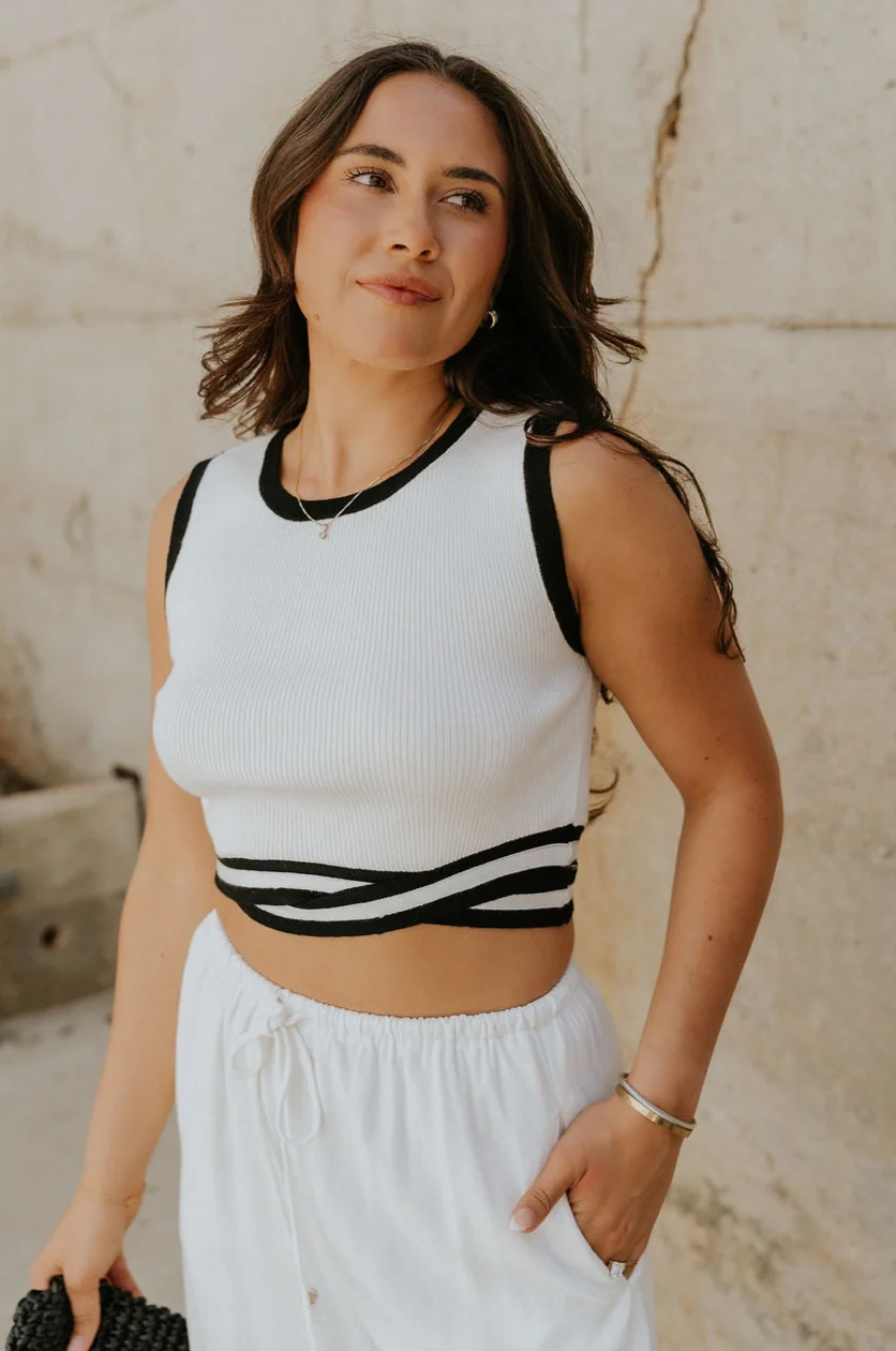 Lucia White & Black Groovy Hem Tank