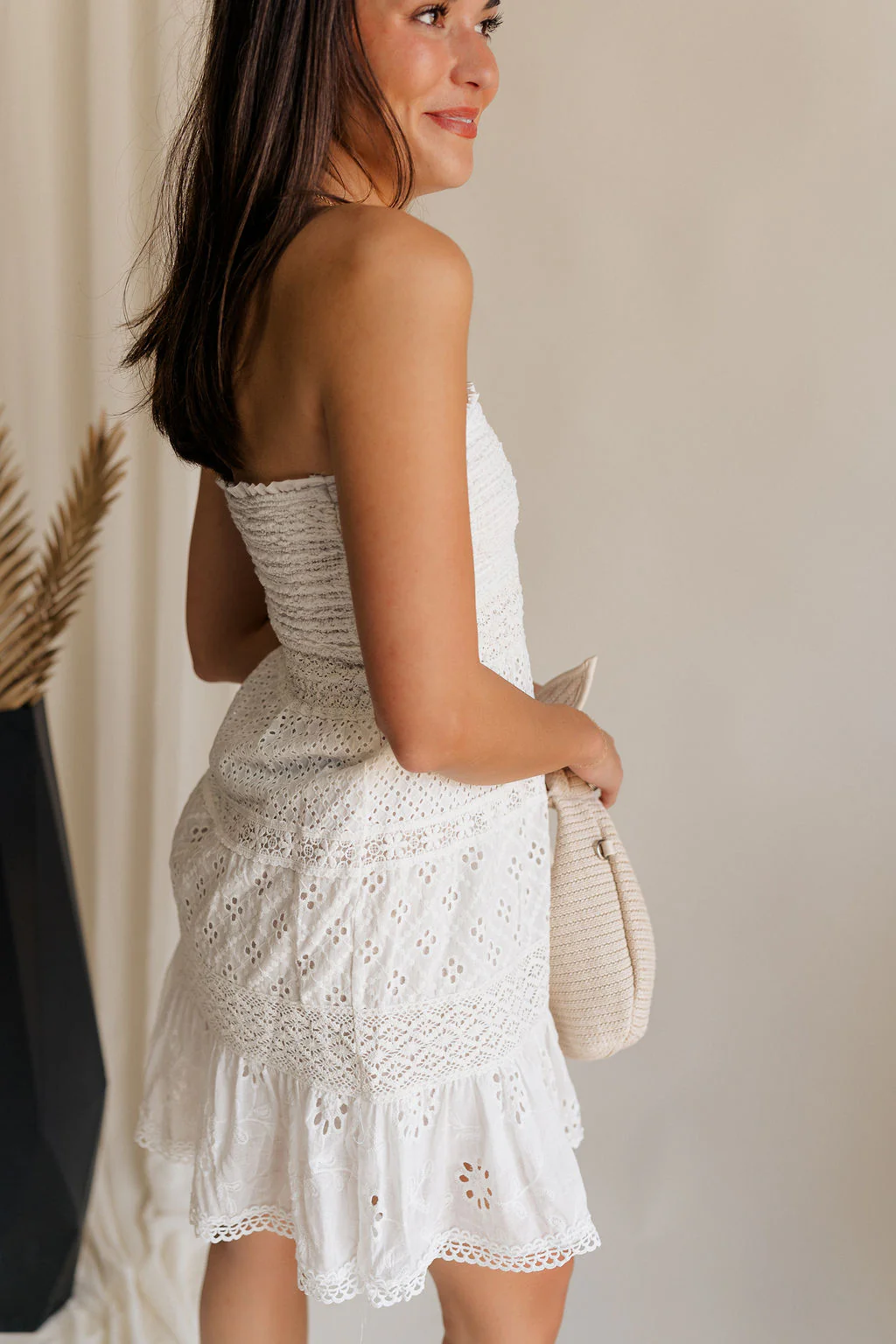 Lucia White Eyelet Strapless Mini Dress - Image 6