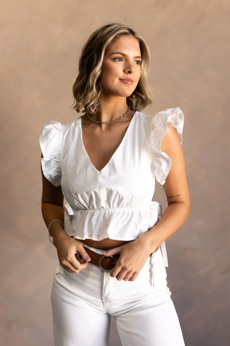 Lucie White Ruffle Peplum Top - Image 3