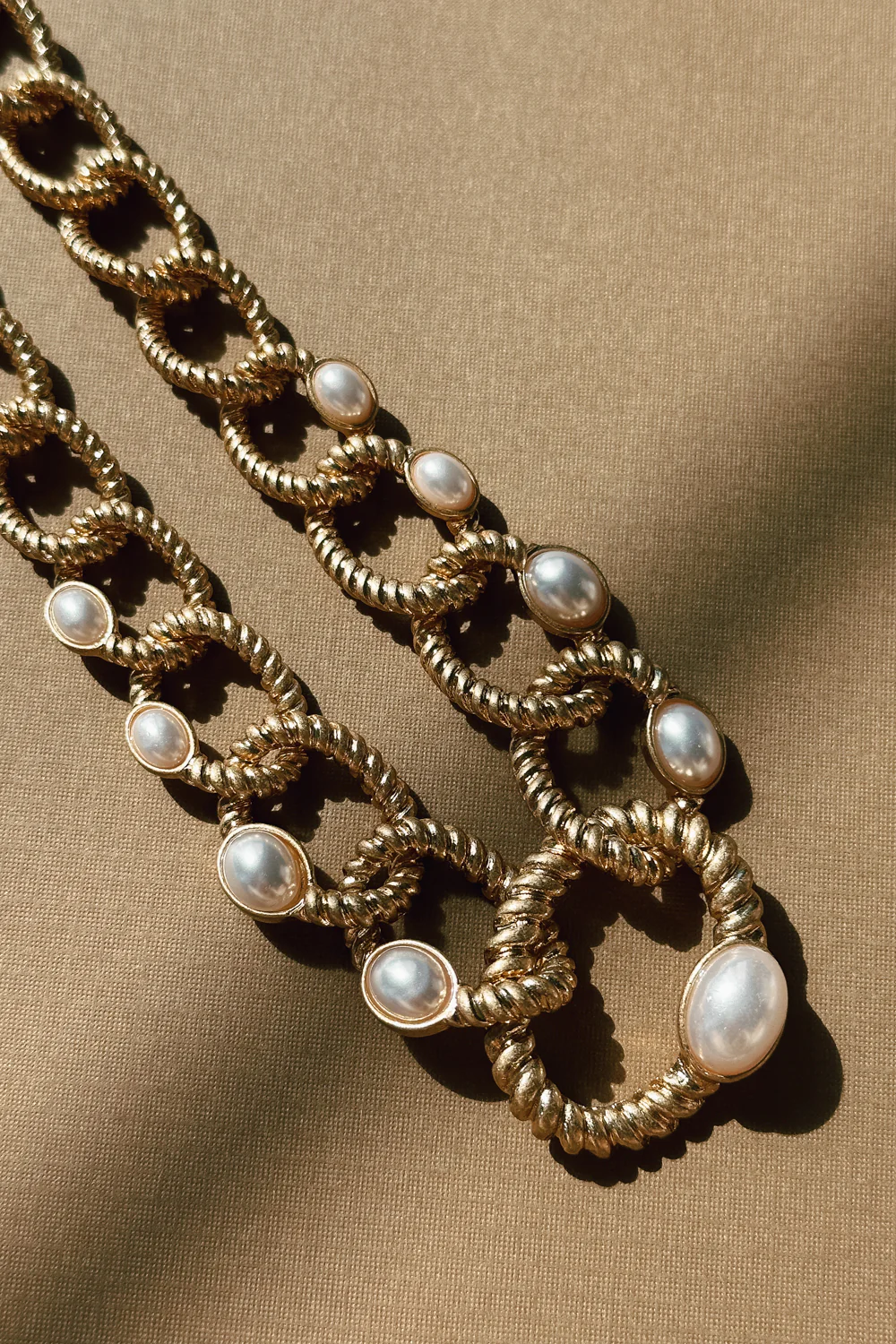 Luna Brushed Gold Rope & Pearl Chain Necklace - Image 3