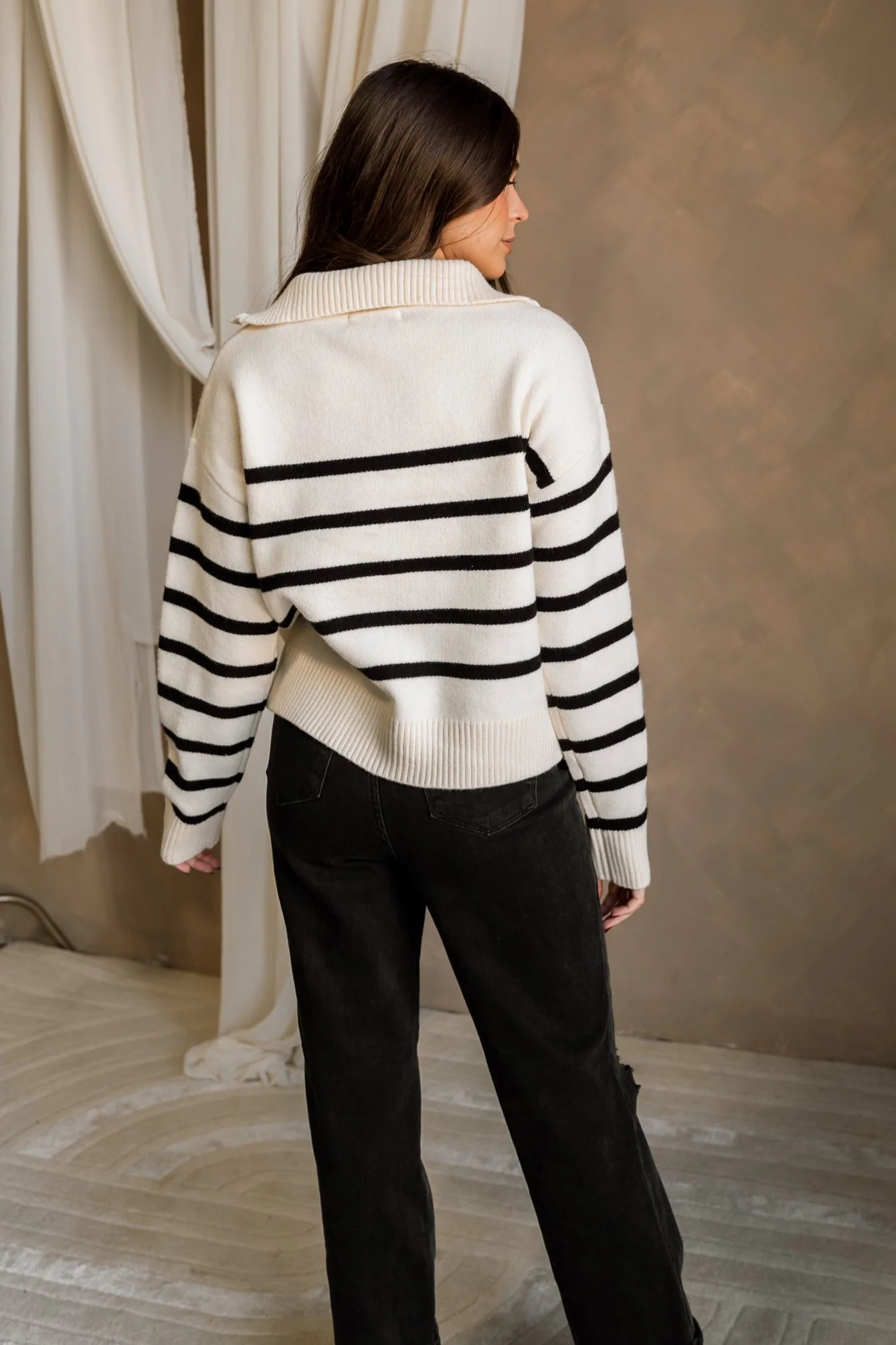Luna Cream & Black Quarter Zip-Up Sweater - Image 8