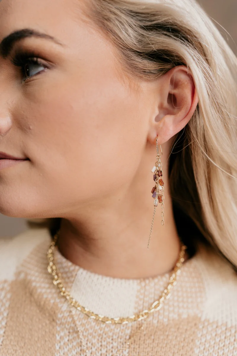 Luna Purple Beaded Gold Fringe Earring