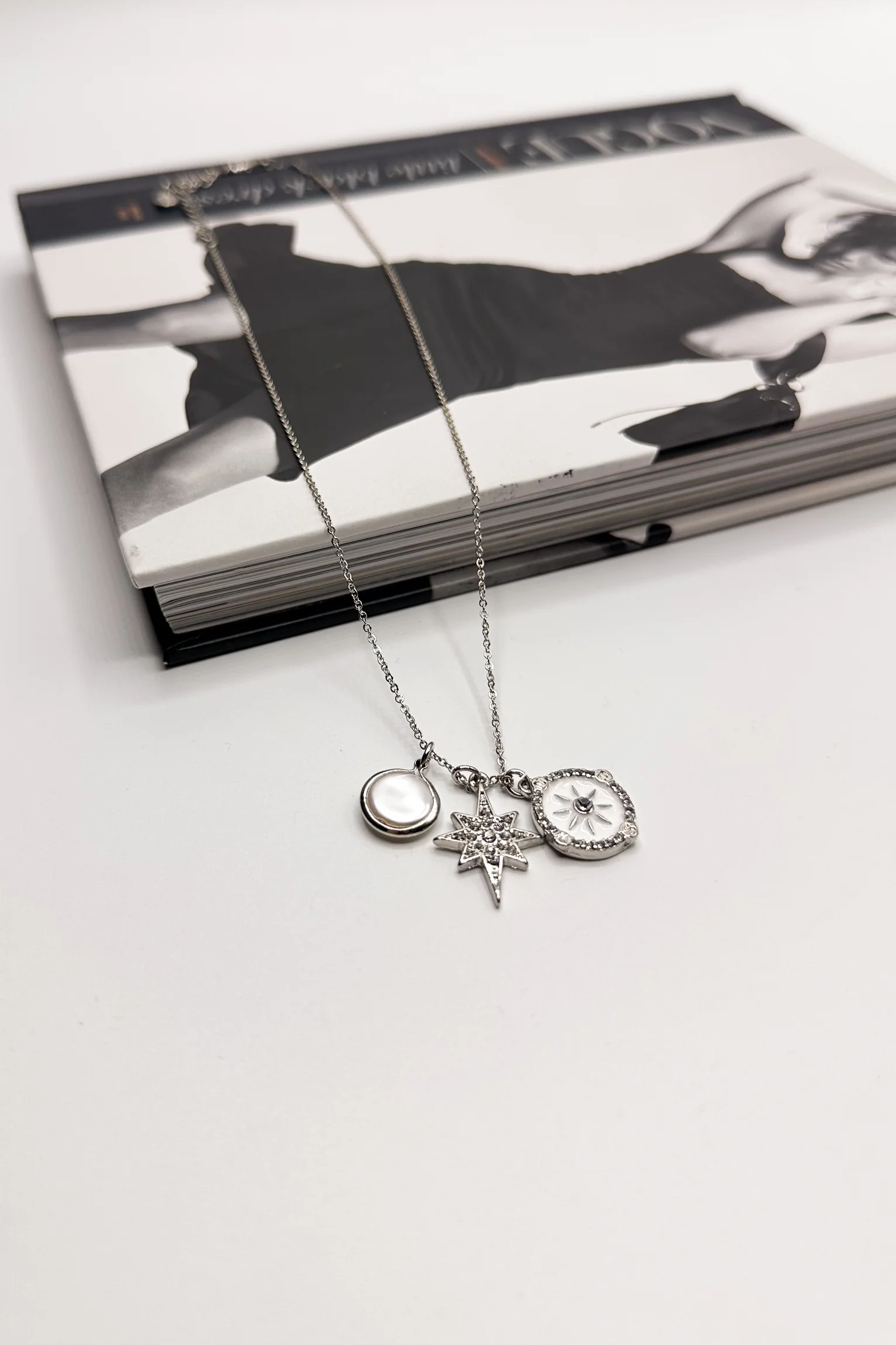 Luna Silver & Pearl Starburst Medallion Necklace