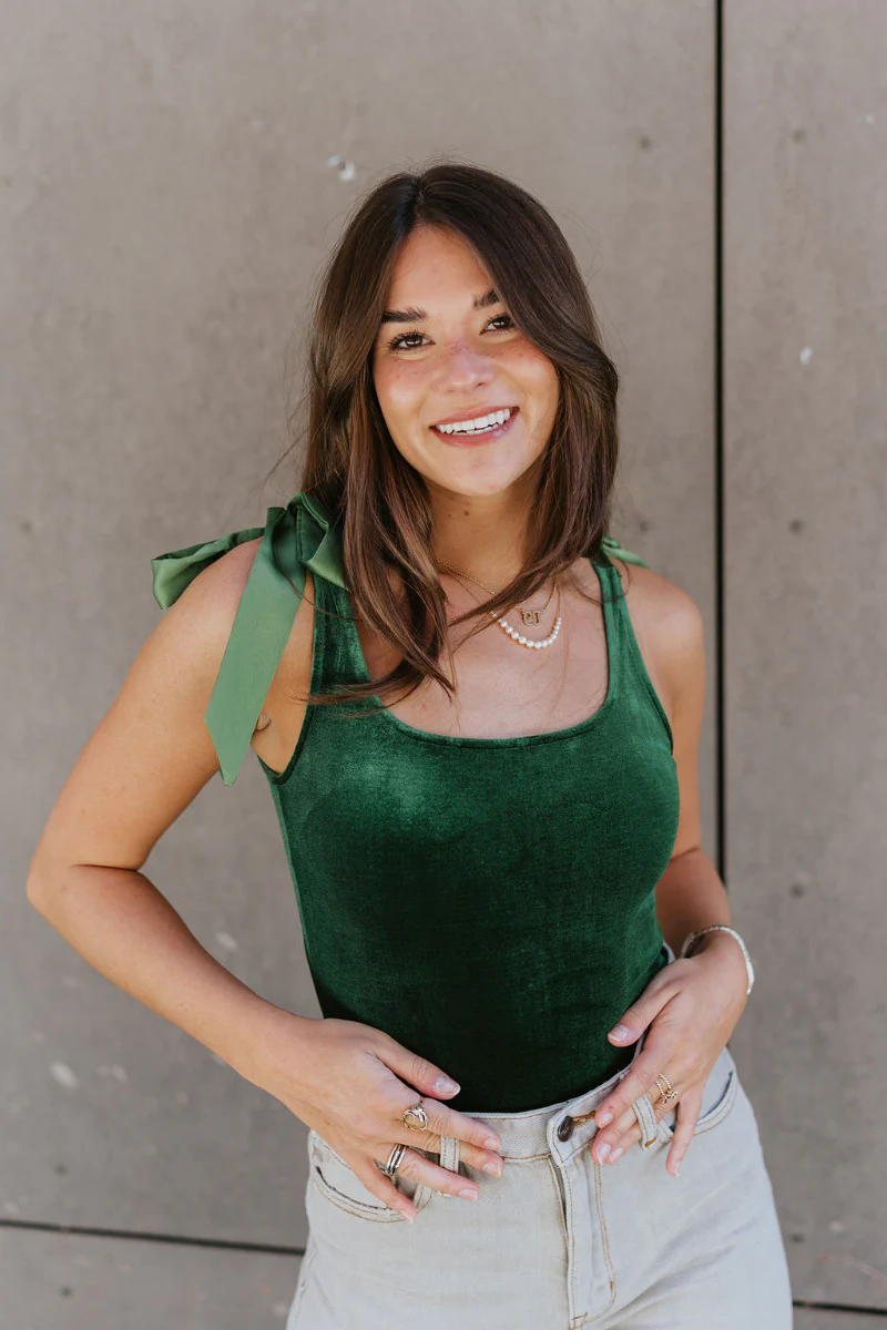 Luna Velvet Bodysuit in Green