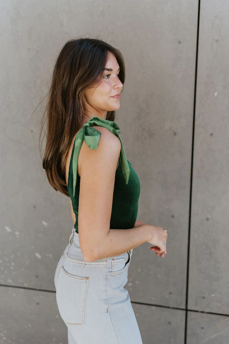 Luna Velvet Bodysuit in Green - Image 3