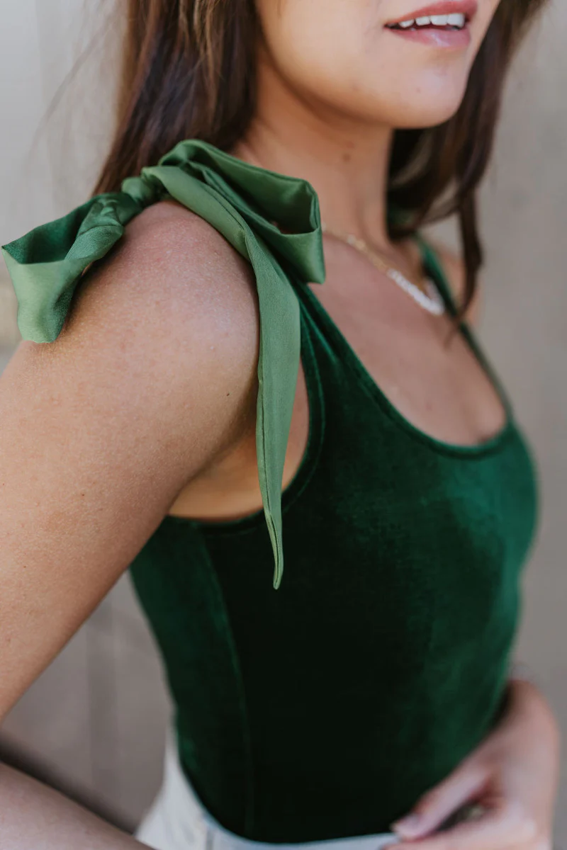 Luna Velvet Bodysuit in Green - Image 4