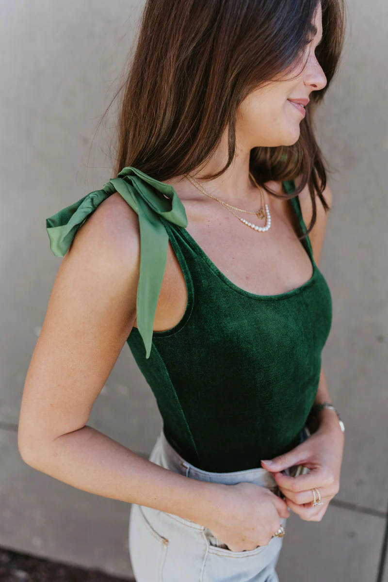 Luna Velvet Bodysuit in Green - Image 5