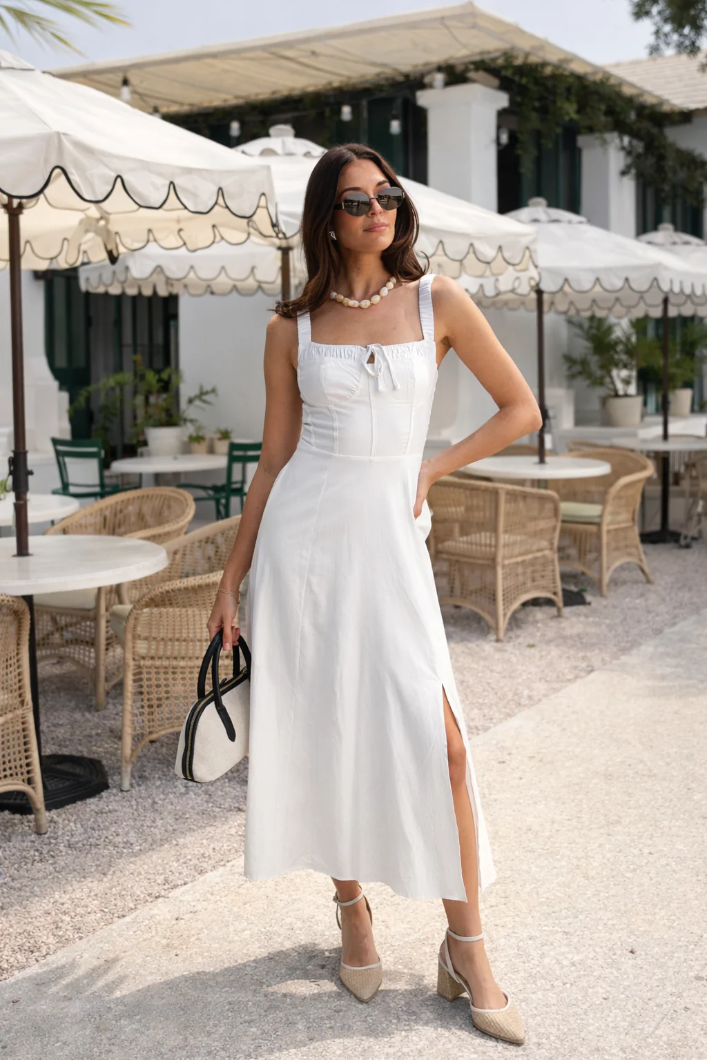 Lydia White Slit Midi Dress