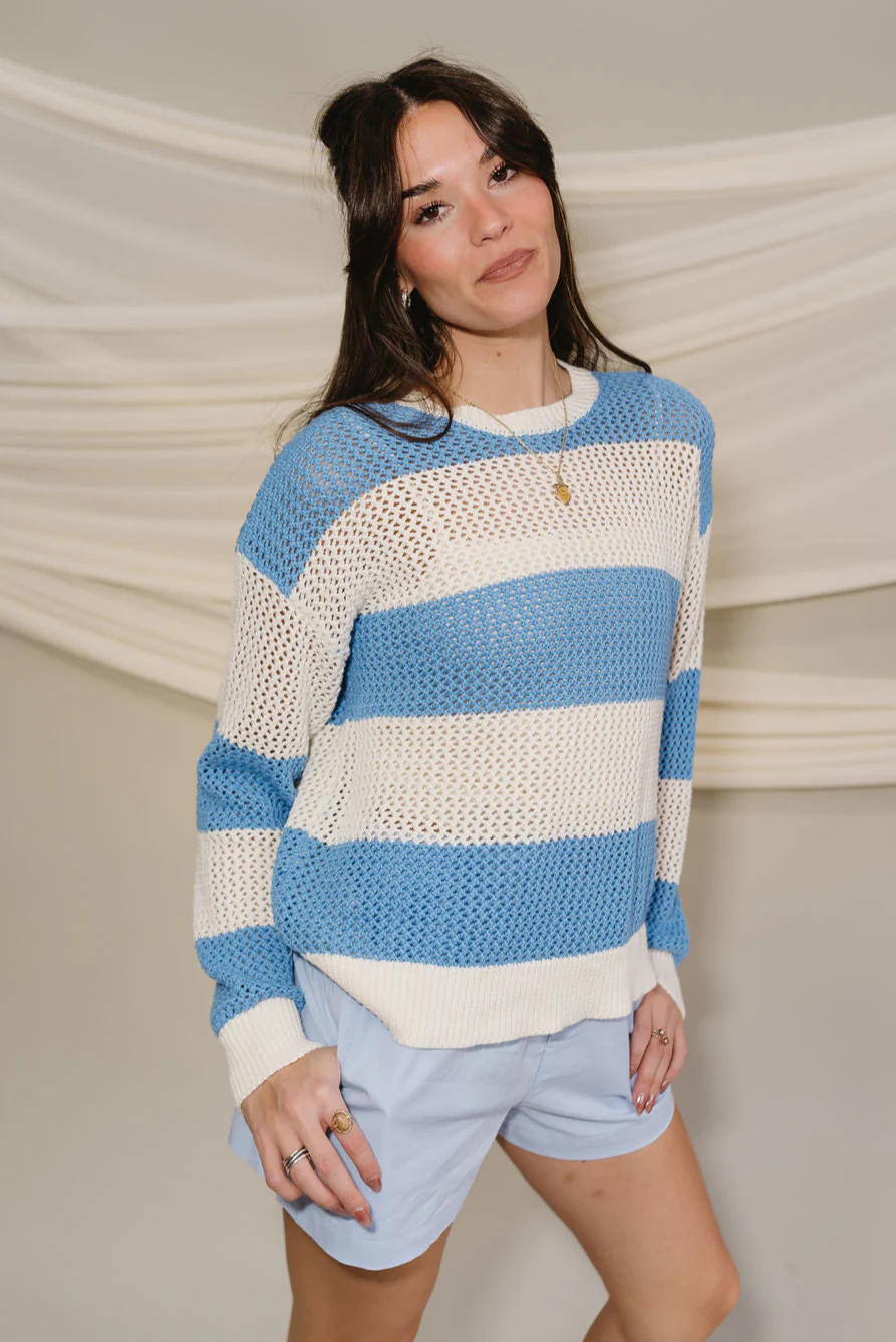 Lyla Blue & White Stripe Knit Sweater - Image 2