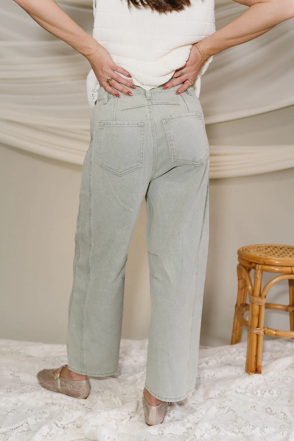 Lyla Seafoam Green Barrel Leg Jeans - Image 10
