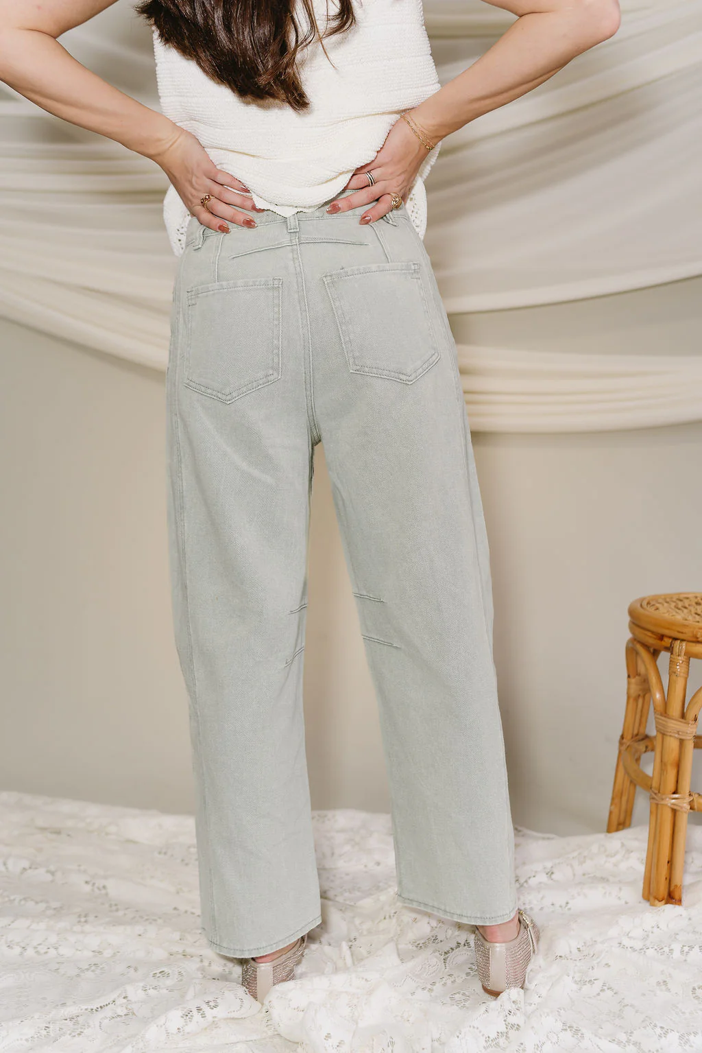 Lyla Seafoam Green Barrel Leg Jeans - Image 11