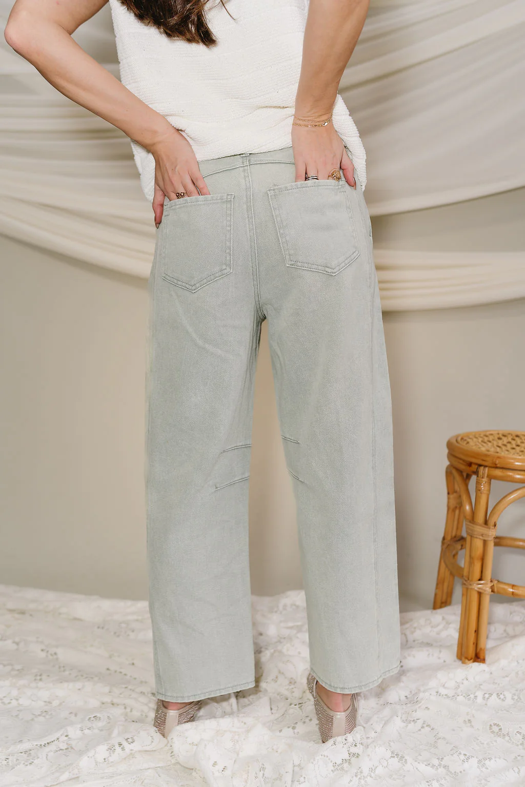 Lyla Seafoam Green Barrel Leg Jeans - Image 12
