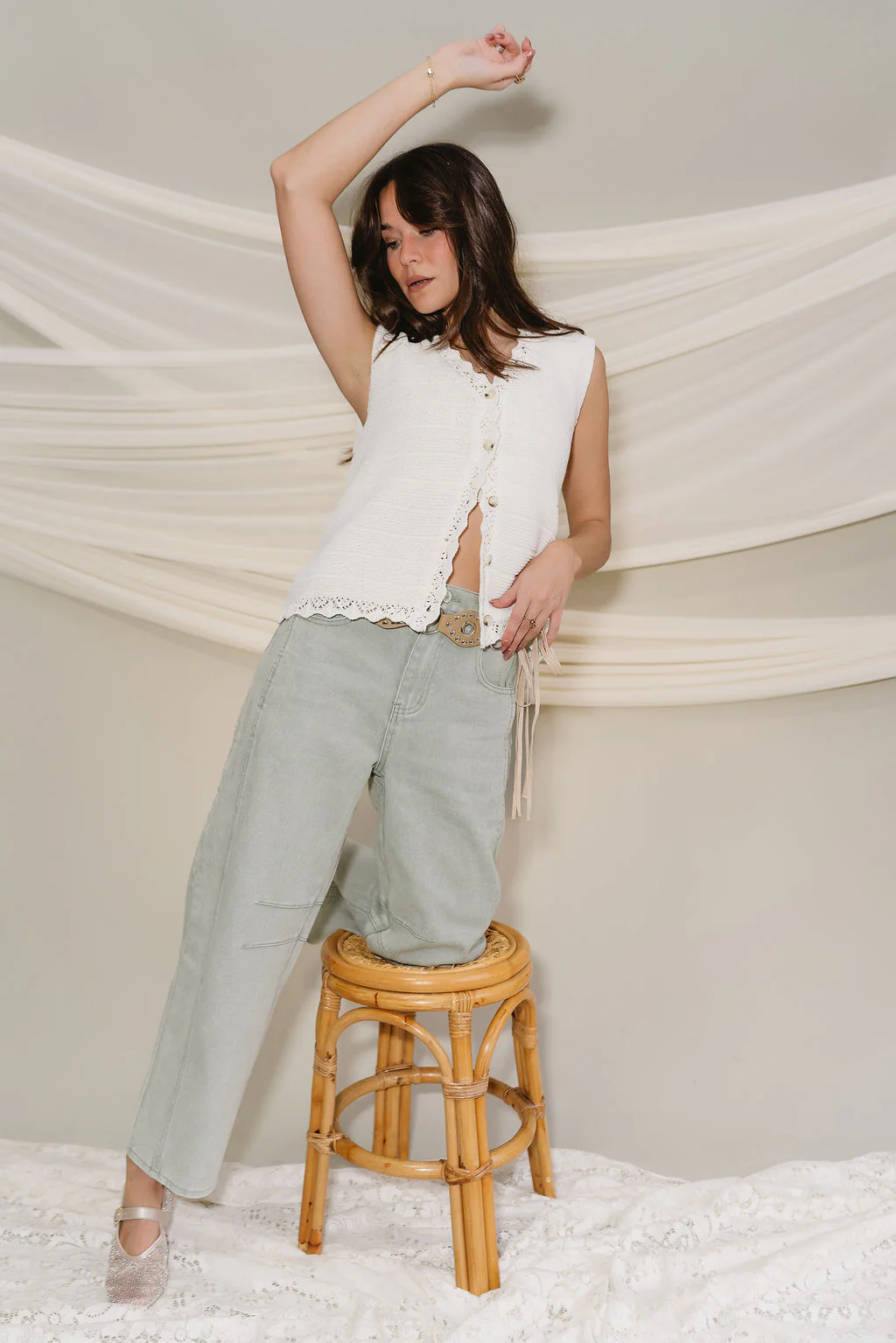 Lyla Seafoam Green Barrel Leg Jeans - Image 2