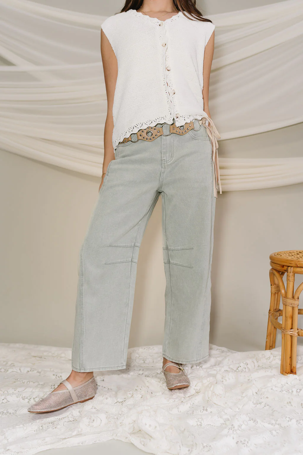 Lyla Seafoam Green Barrel Leg Jeans - Image 7