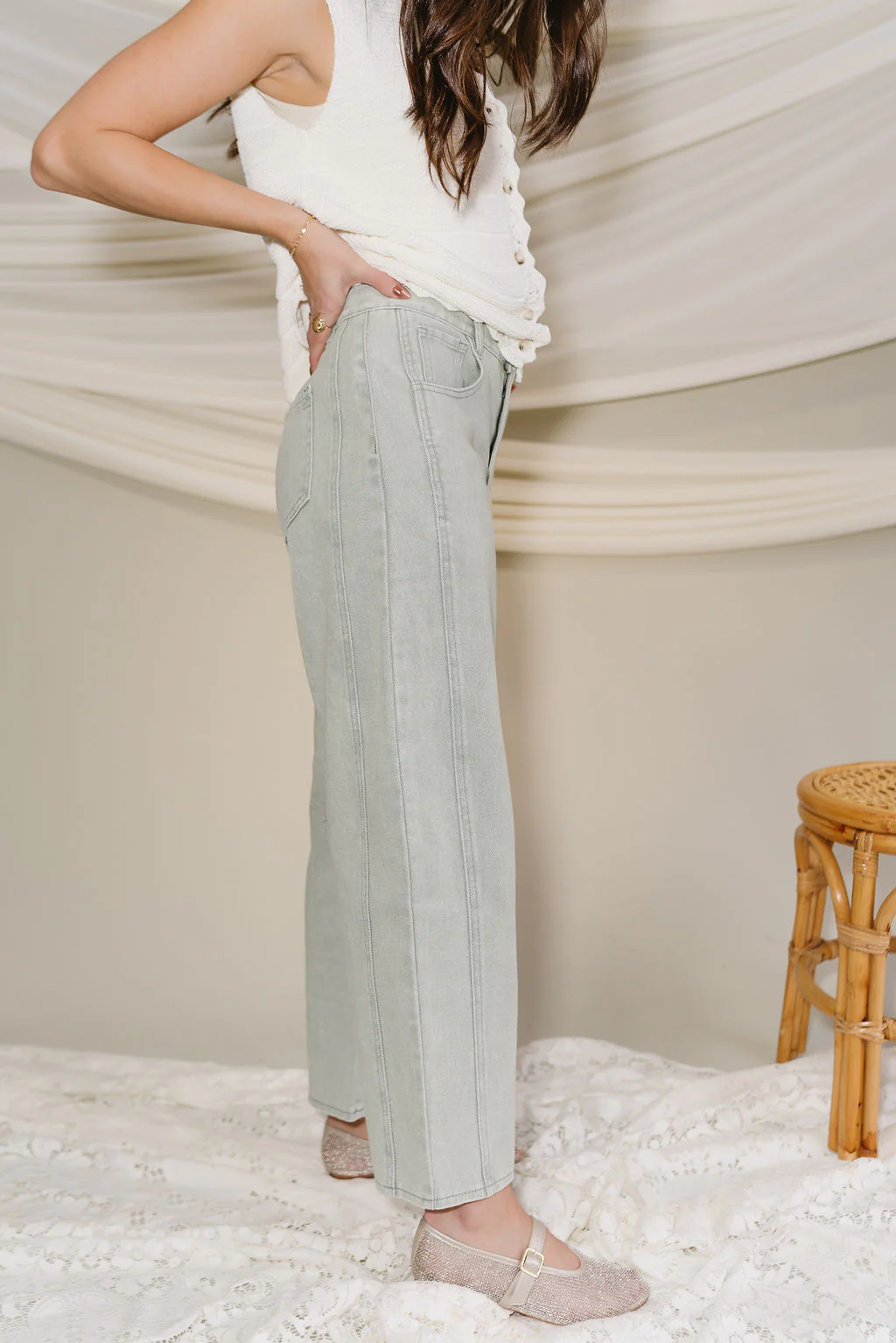 Lyla Seafoam Green Barrel Leg Jeans - Image 9