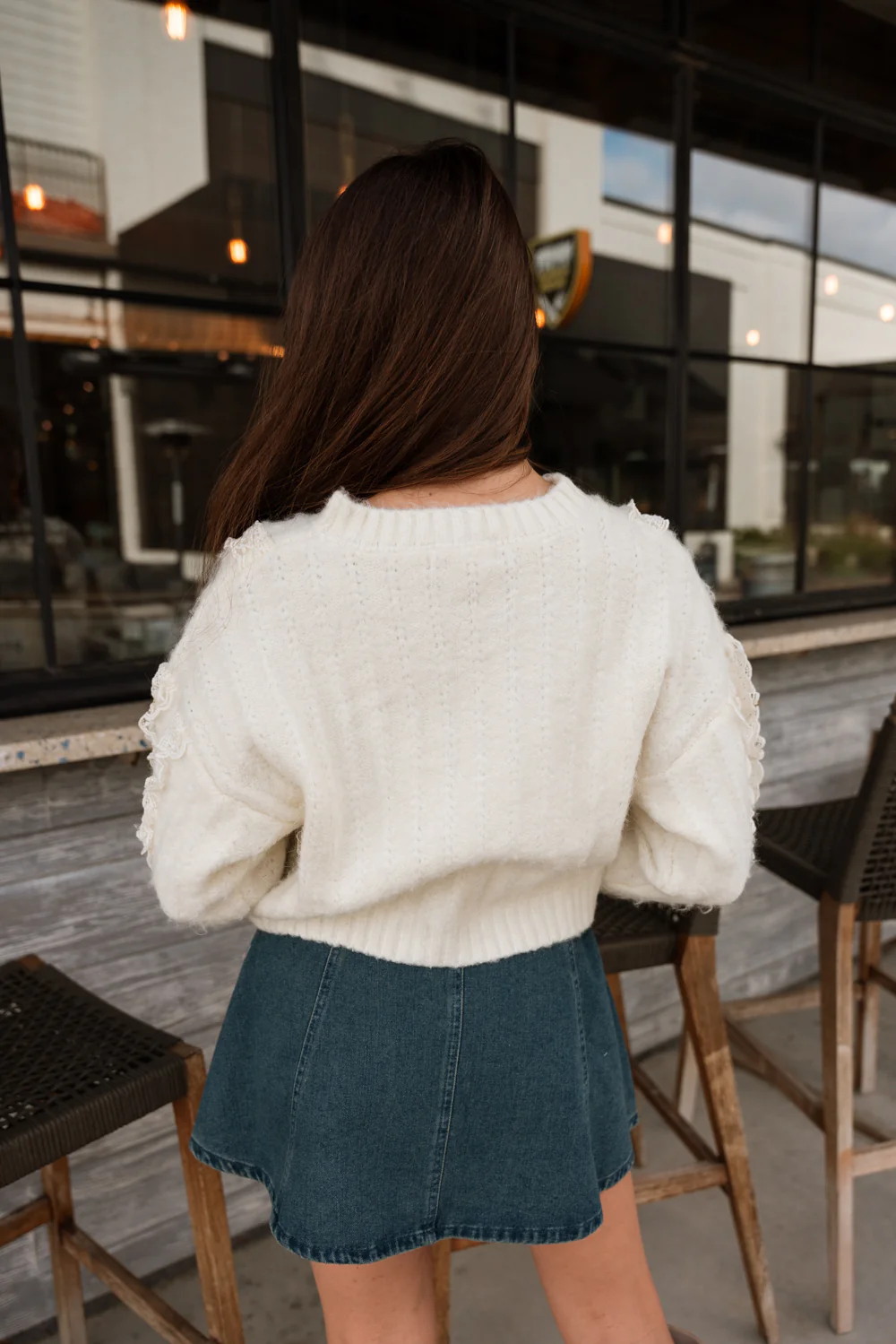 Lylah Ivory Ruffle & Lace Knit Sweater - Image 4