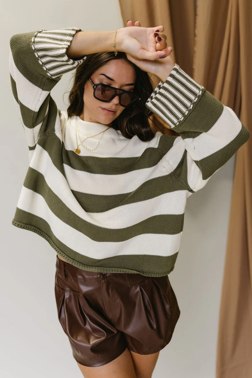 Lyra Olive & White Stripe Sweater
