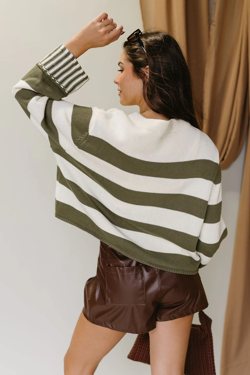 Lyra Olive & White Stripe Sweater - Image 6