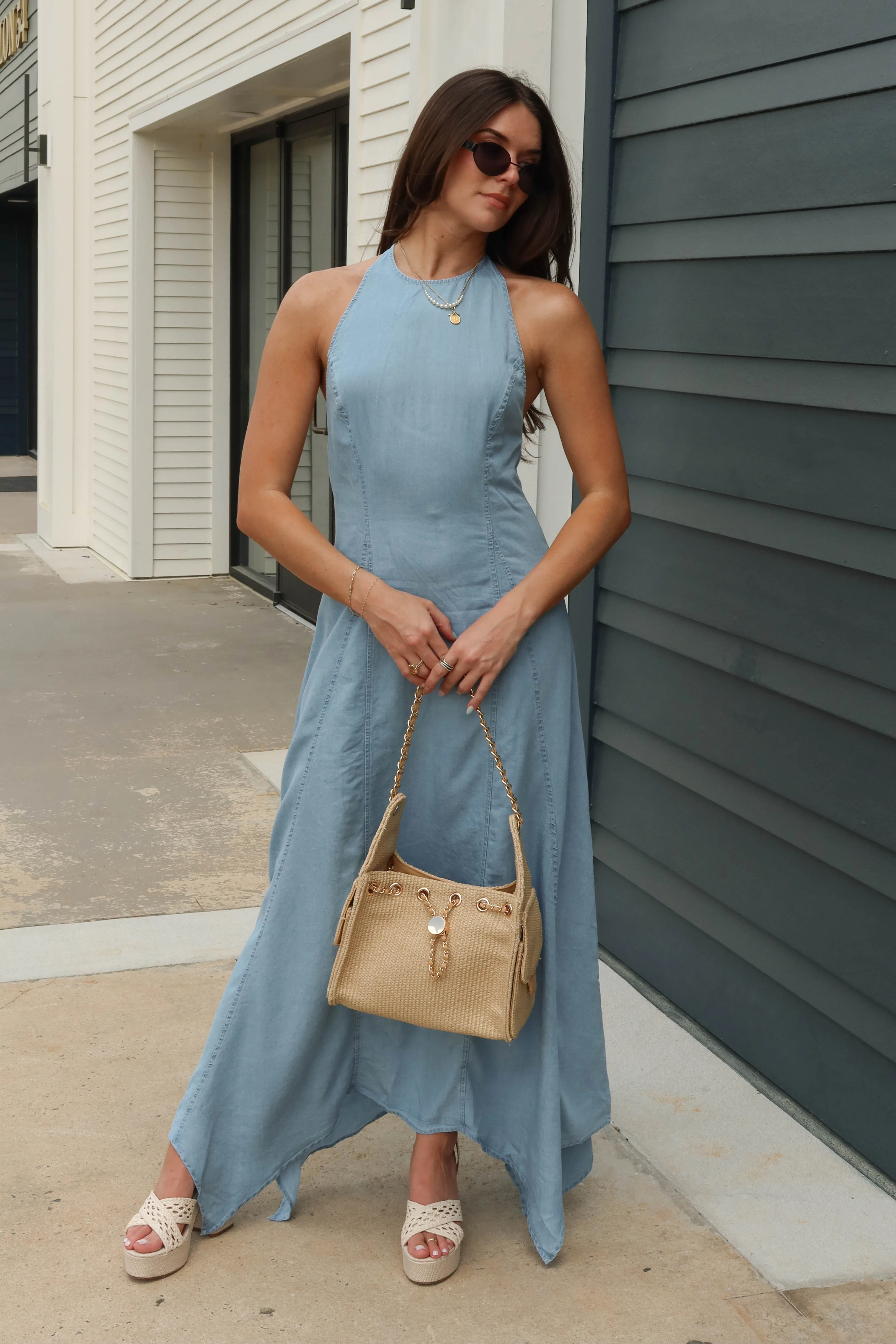 Mabel Blue Chambray Halter Maxi Dress - Image 5